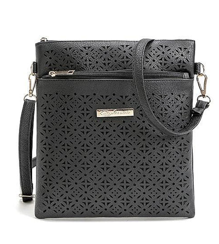 Classic Square Crossbody Bag with Floral Cutout Accent