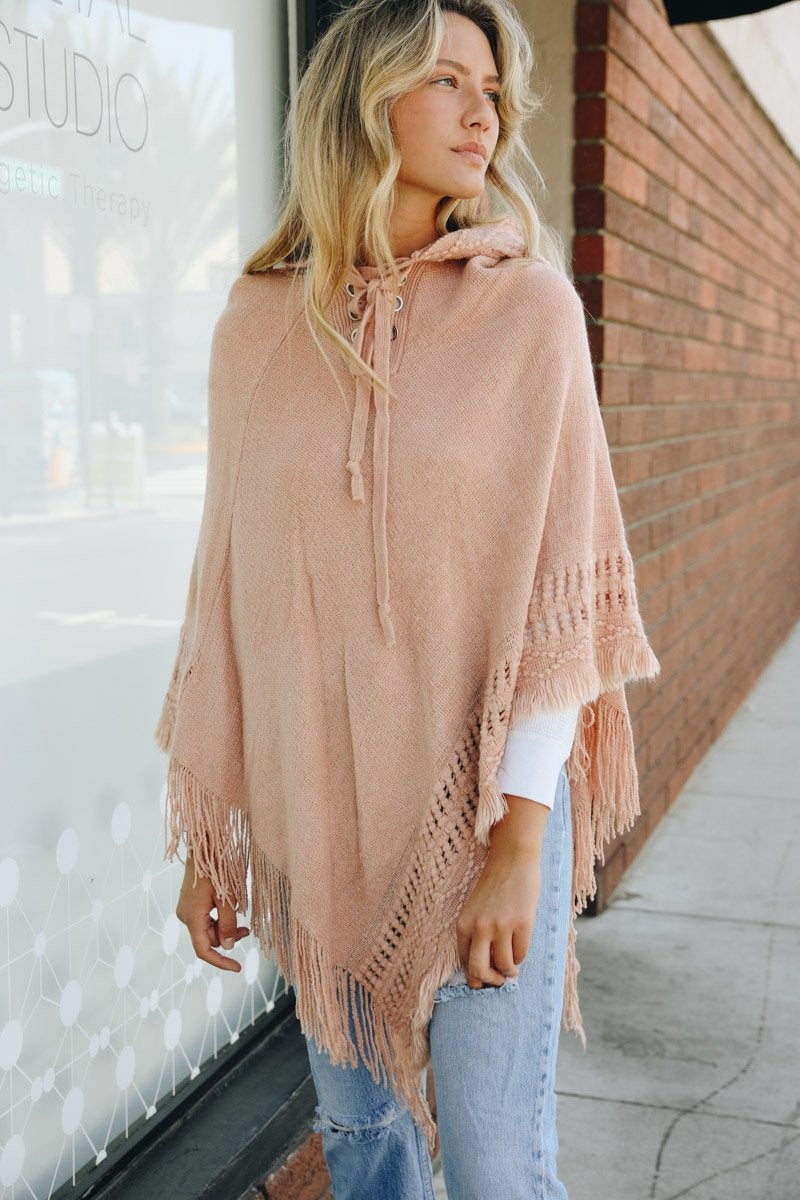 Classic Knit Hooded Poncho Smart and Easy Living