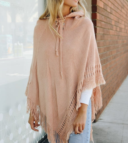 Classic Knit Hooded Poncho