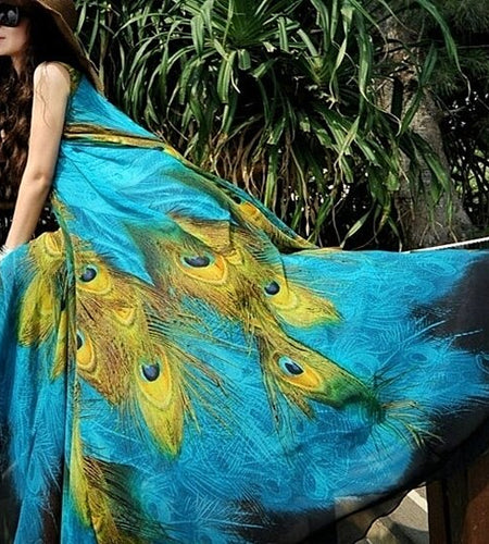 Sleeveless Peacock Theme Long Dress