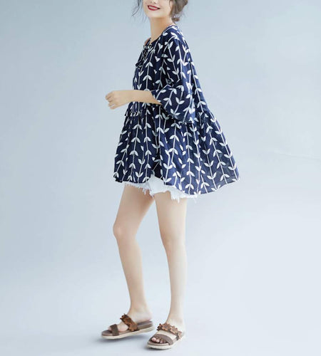 Women's Linen Floral Baby doll Top