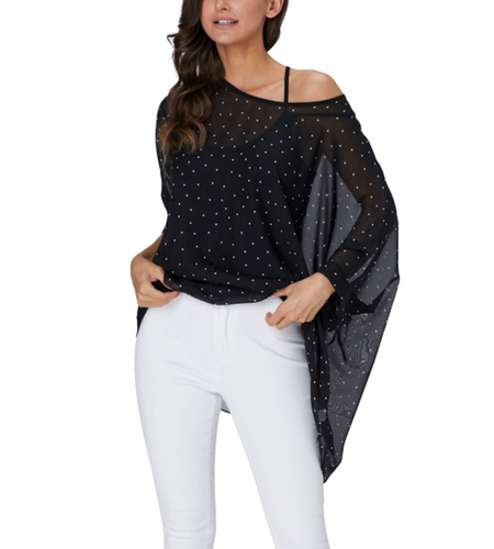 Women's Polkadot Batwing Chiffon Top