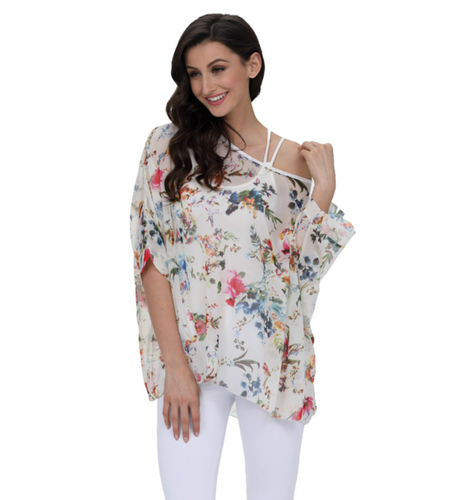 Women's White Floral Print Chiffon Top