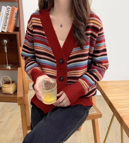 Women's Button Down Striped Cardigan