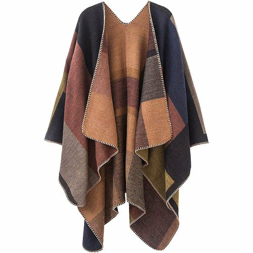 Women's Winter Scarf Shawls Plaid Sweater Poncho Cape Blanket Shawls