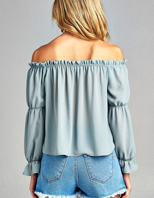 Load image into Gallery viewer, Women&#39;s Puff Long Sleeve Ruffled Front Tie Off Shoulder Top
