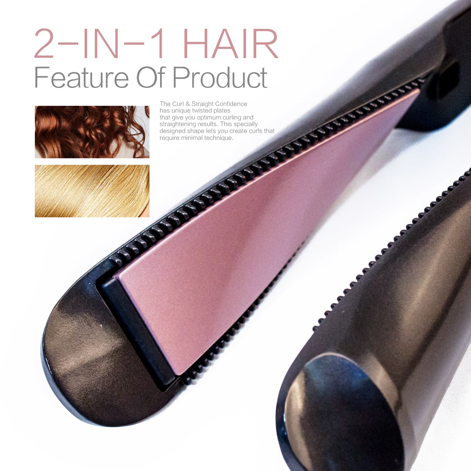 2 in 1 Electric Hair Straightener Ceramic Curling Wand Iron Curler