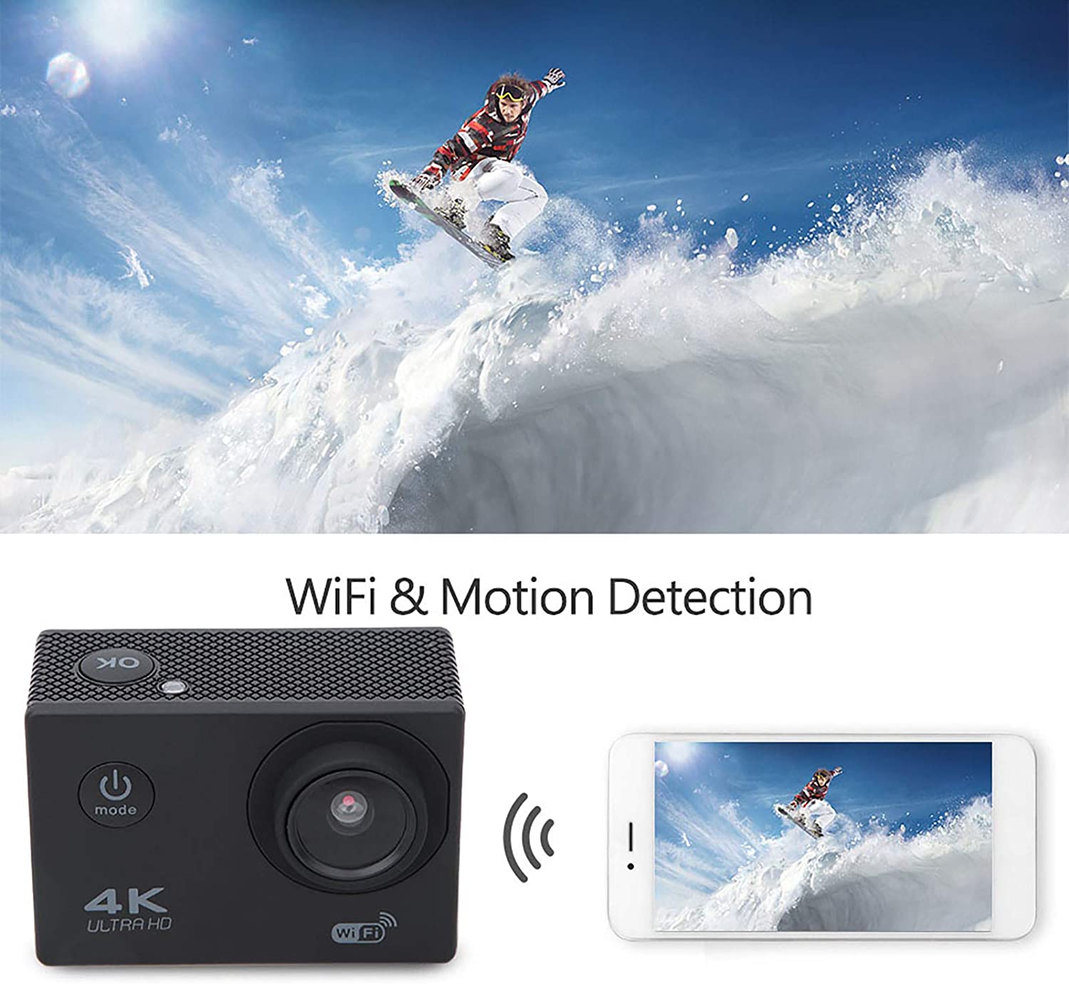 Underwater Sport Camera 13MP FHD WiFi 140 Degree Wide Angle with 2 Inch LCD Screen