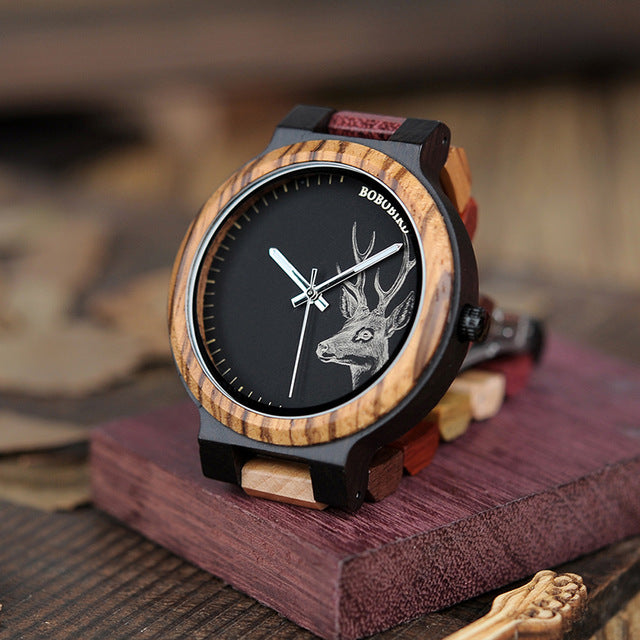 P14-2 Deer Collection Wood Watches Date