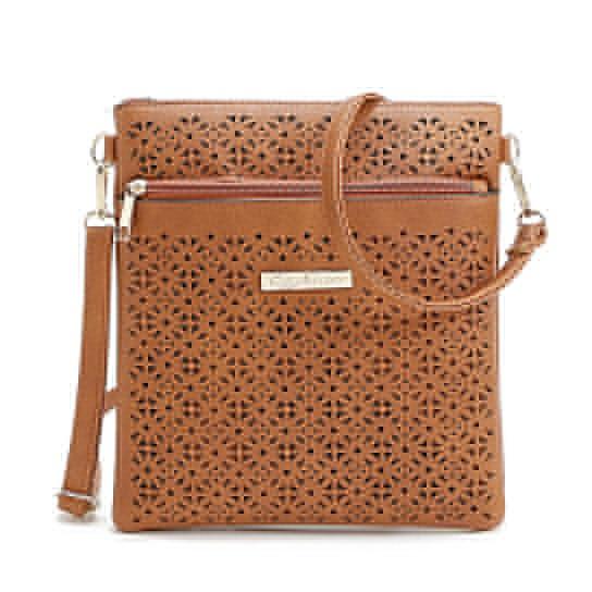 Classic Square Crossbody Bag with Floral Cutout Accent
