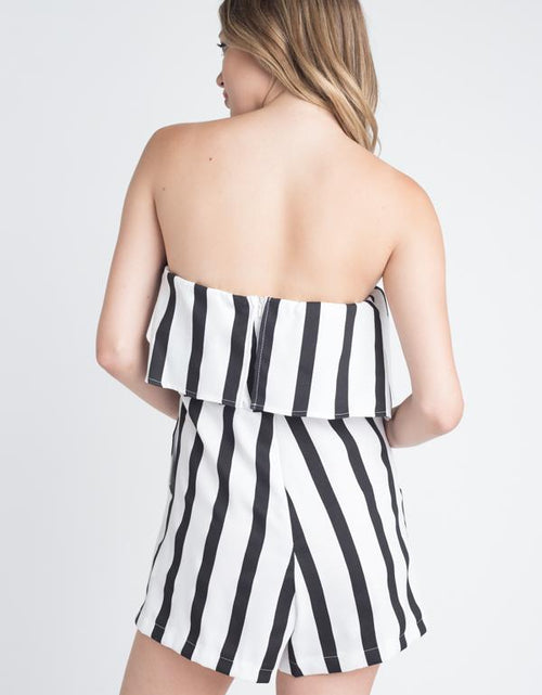 Load image into Gallery viewer, Women&#39;s Strapless Stripe Pocket Romper
