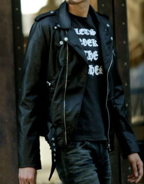 Load image into Gallery viewer, Ninja Stealth Black Men&#39;s  Faux Leather Biker Jacket
