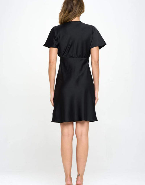 Load image into Gallery viewer, Satin Solid Deep V neck Formal Short Dress
