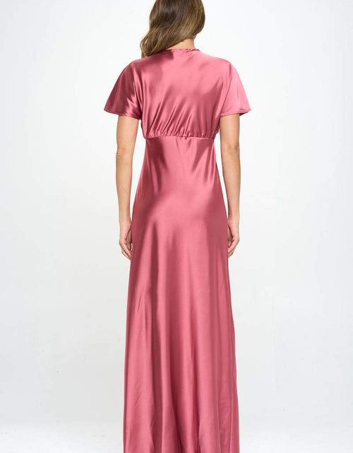 Load image into Gallery viewer, Satin Solid Deep V neck Formal Dress
