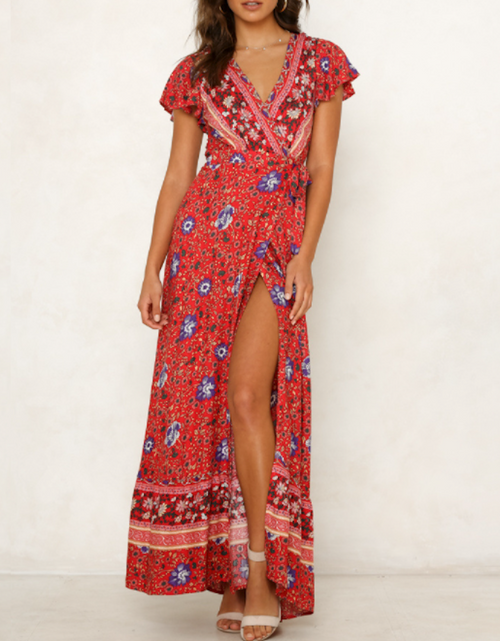 Load image into Gallery viewer, Women&#39;s Wrap Style V Neck Floral Maxi Dress
