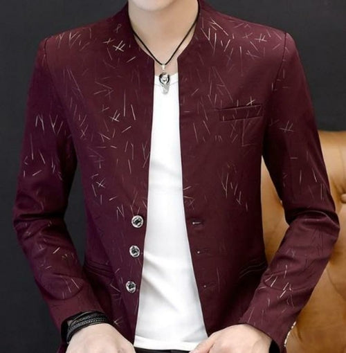 Men's Slim Round Stand Collar Pattern Blazer