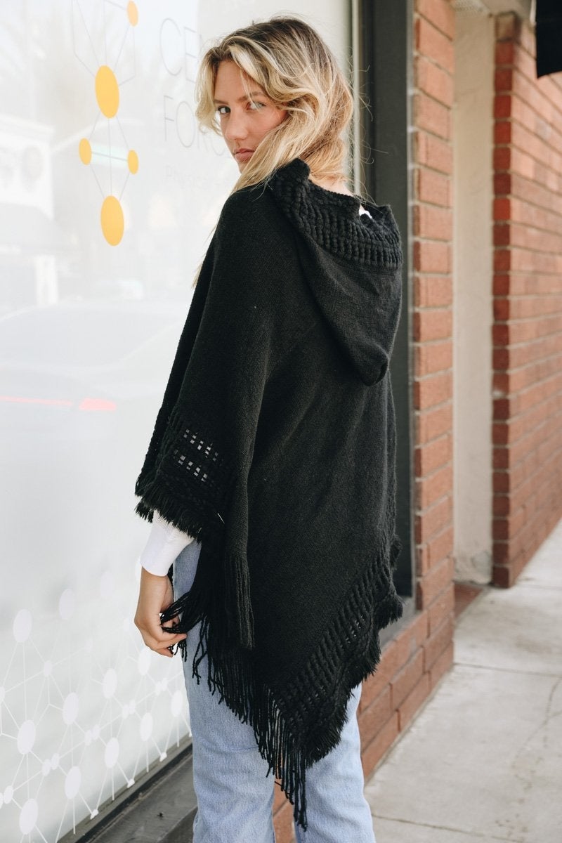 Classic Knit Hooded Poncho