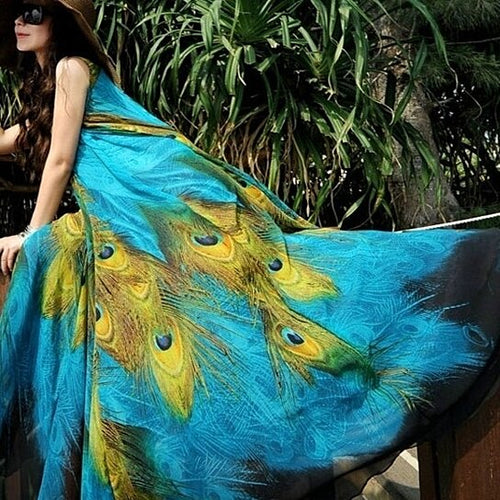 Load image into Gallery viewer, Sleeveless Peacock Theme Long Dress

