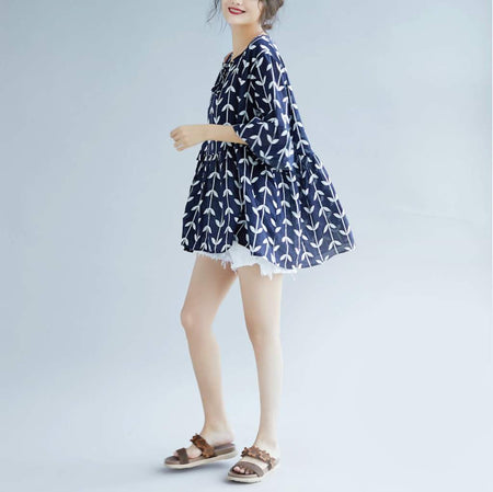 Women's Linen Floral Baby doll Top