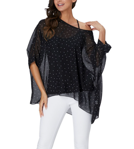 Women's Polka dot Batwing Chiffon Top