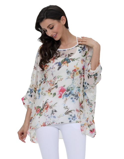Load image into Gallery viewer, Women&#39;s Summer Floral Print Chiffon Tunic Top
