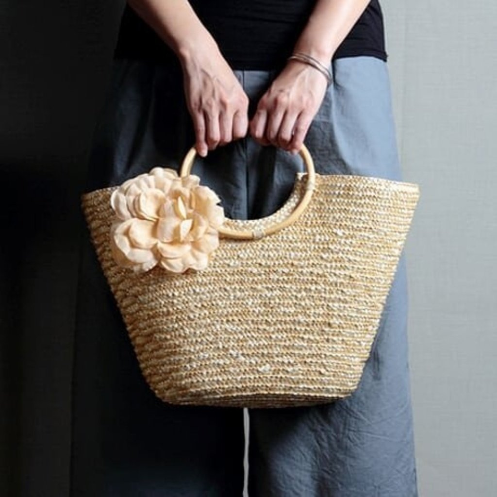 Woven Straw Tote bag with Flowers