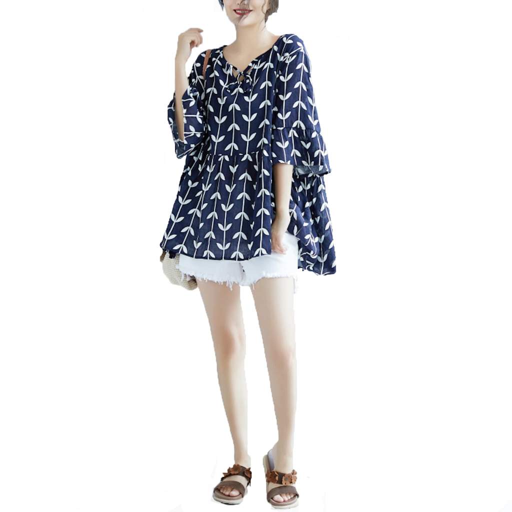 Women's Linen Floral Baby doll Top