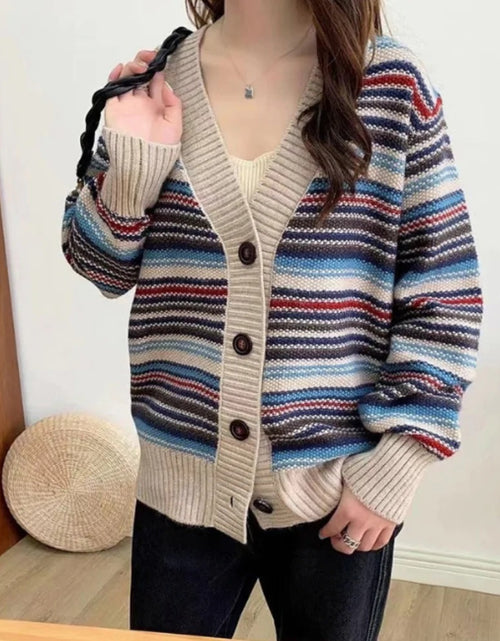 Load image into Gallery viewer, Women&#39;s Button Down Striped Cardigan
