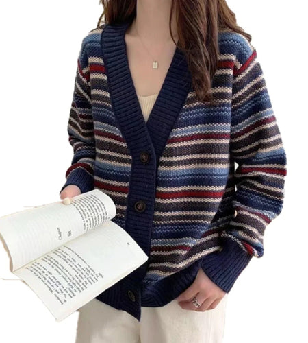 Women's Button Down Striped Cardigan