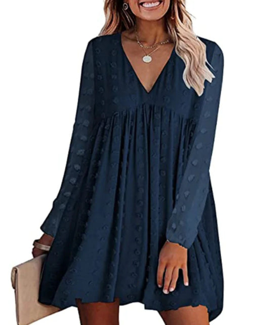 Load image into Gallery viewer, Women&#39;s V Neck Long Sleeves Flowy Dress
