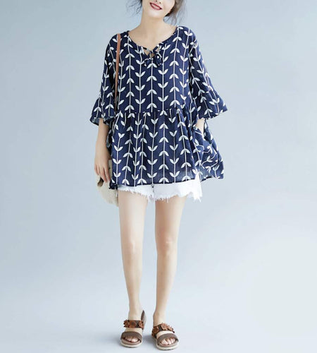 Women's Linen Floral Baby doll Top