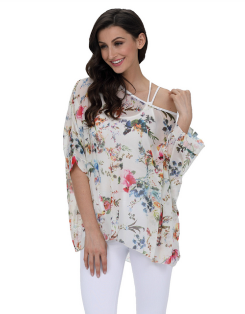 Load image into Gallery viewer, Women&#39;s White Floral Print Chiffon Top 
