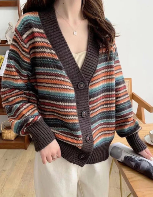 Load image into Gallery viewer, Women&#39;s Button Down Striped Cardigan
