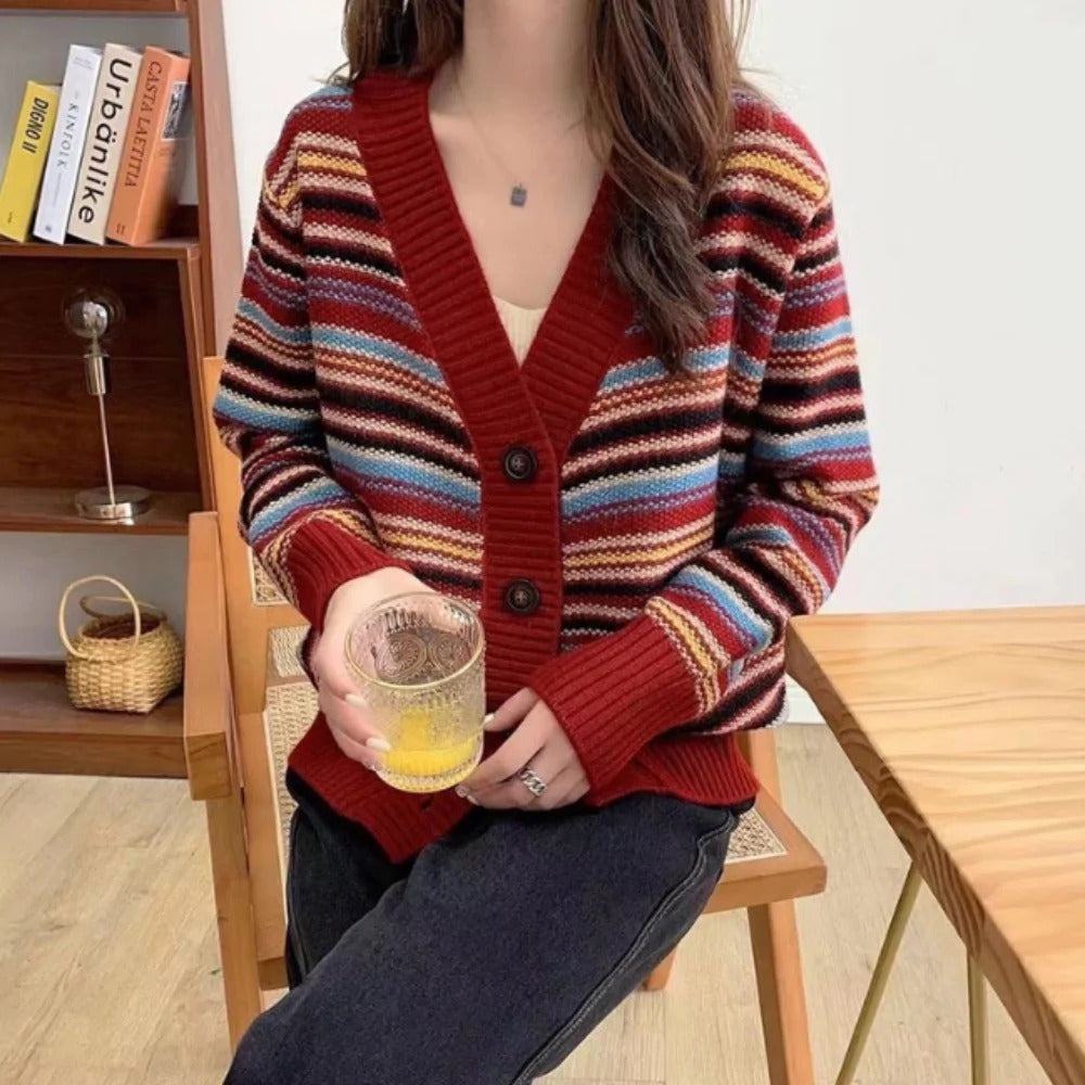 Women's Button Down Striped Cardigan