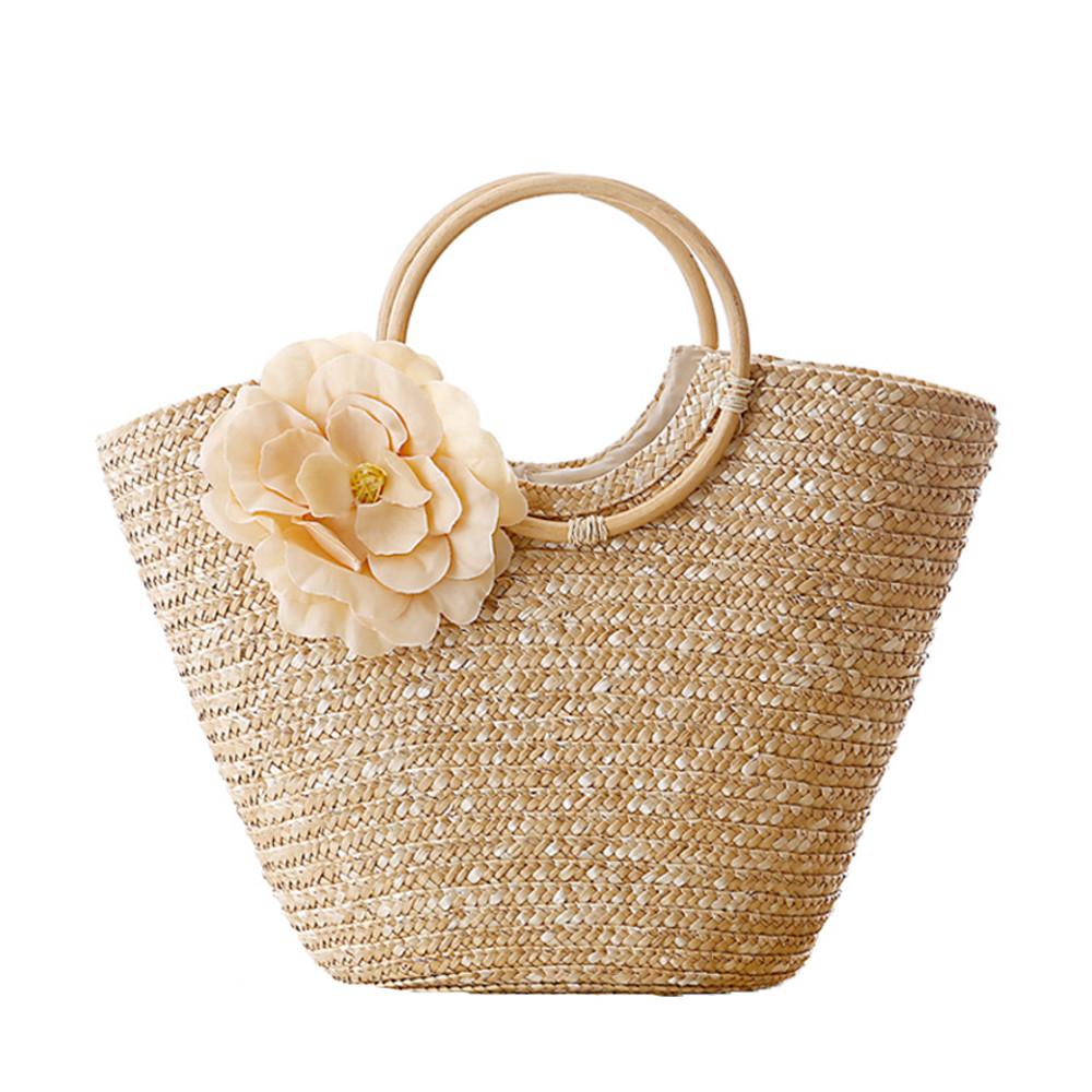 Woven Straw Tote bag with Flowers