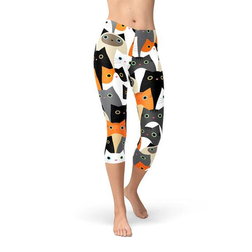 Load image into Gallery viewer, All Over Print Cats Capri Leggings

