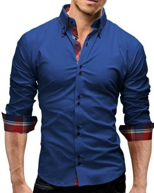 Load image into Gallery viewer, Men&#39;s Slim Fit Dual Collar Look Button Front Shirt
