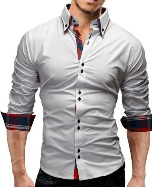 Men's Slim Fit Dual Collar Look Button Front Shirt