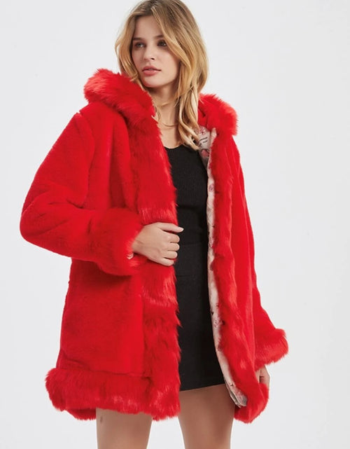 Load image into Gallery viewer, Womens Hooded Faux Fur Collar Jacket 
