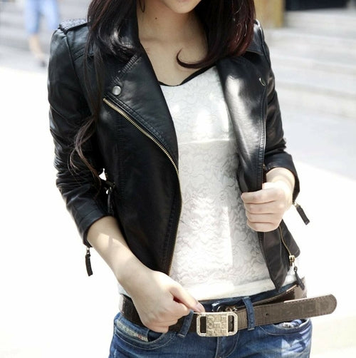 Load image into Gallery viewer, Women&#39;s Cropped Vegan Leather Jacket
