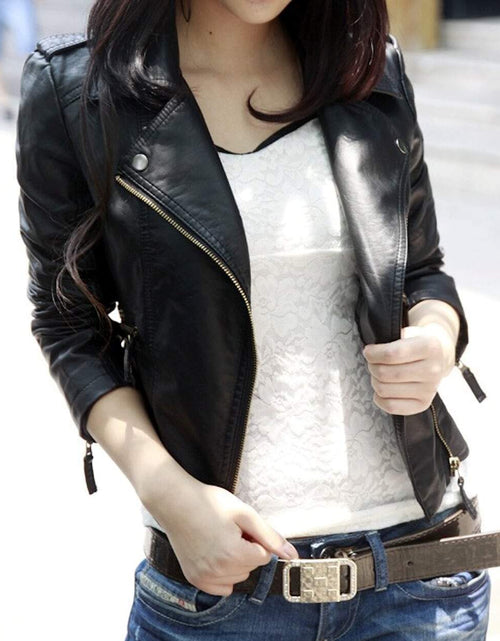 Load image into Gallery viewer, Women&#39;s Cropped Vegan Leather Jacket
