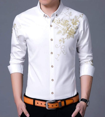 Men's Floral Pattern Long Sleeve Button Front Shirt.