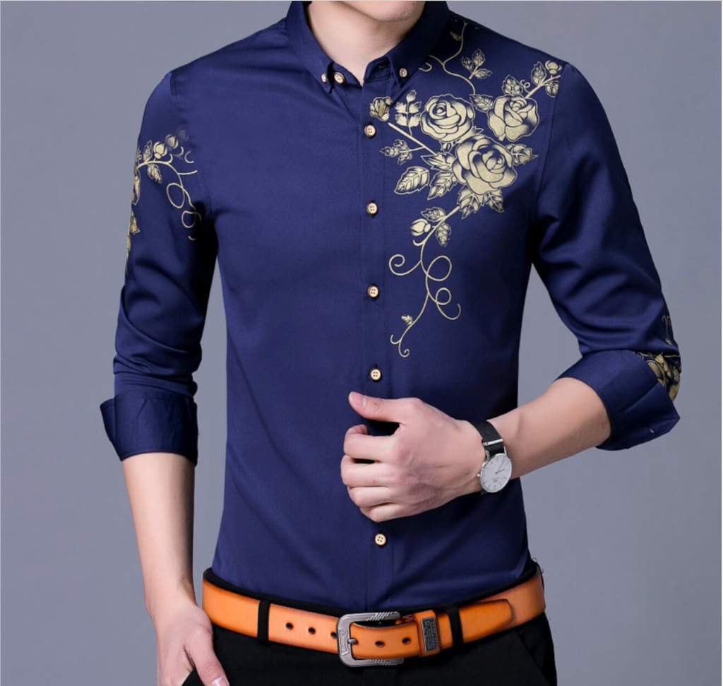 Men's Floral Pattern Long Sleeve Button Front Shirt.