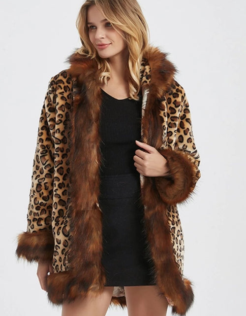 Load image into Gallery viewer, Women&#39;s Leopard Print Hooded Faux Fur Collar Jacket
