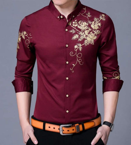 Men's Floral Pattern Long Sleeve Button Front Shirt.