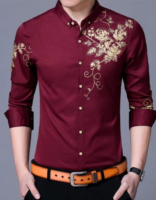 Load image into Gallery viewer, Men&#39;s Floral Pattern Long Sleeve Button Front Shirt.
