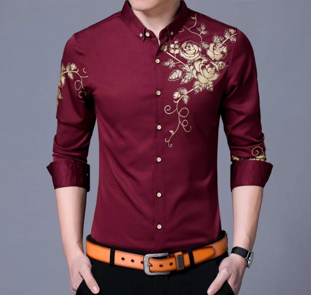 Men's Floral Pattern Long Sleeve Button Front Shirt.